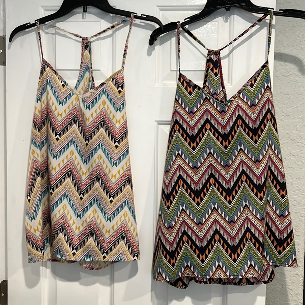 Silk tank Medium and large bundle. Aztec tribal print.
